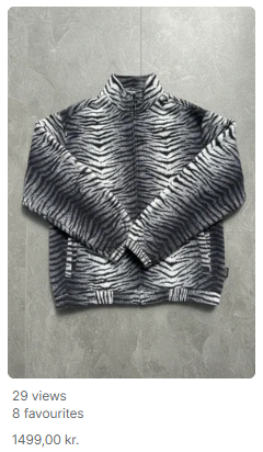 Marketplace listing — zebra print jacket, 29 views